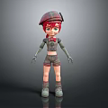 Game and Movie Character With Red Hair Plaid Beret Short Pants and Green Boots