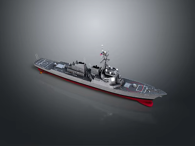 Warship Model With Gray Hull Red Bottom Deck And Antenna Details 3d model