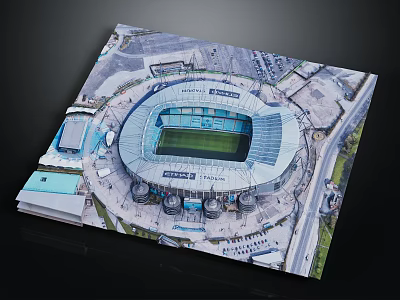 Aerial View Of Large Modern Football Stadium With Green Pitch And Surrounding Roads 3d model