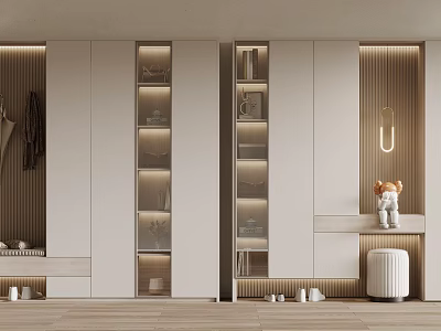 Modern Shoe Cabinet With LED Lighting Wooden Design And White Panels For Entryway 3d model
