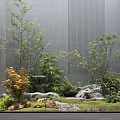 Courtyard Garden Design With Gray Wall Various Plants Rocks Moss And Stone Lantern