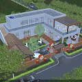 Modern Detached Villa Exterior With Courtyard Greenery And Car In Tree Surrounded Area