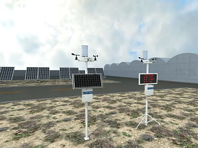 Solar Powered Household Appliances Monitoring Devices In Outdoor Open Field With Gray Walls 3d model