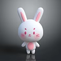 Cute White Bunny Doll With Long Pink Inner Ears And Pink Cheeks