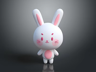 Cute White Bunny Doll With Long Pink Inner Ears And Pink Cheeks 3d model