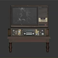 Vintage TV With Broken Screen On Wooden Table Retro Electronic Appliance