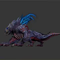 3D Fantasy Creature Model With Blue Mane Purple Scales And Sharp Claws
