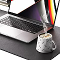 Modern Laptop on Desk Setup with Mouse Pad Notebook Stationery Smartphone and Coffee Cup