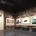 Museum Exhibition Hall Interior Featuring Glass Display Cases And Wall Exhibits