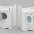 Two White Front Loading Washing Machines Featuring Control Panels And Open Doors