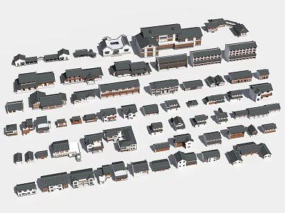 Collection of Various House Models with Different Roof Styles and Architectural Designs 3d model