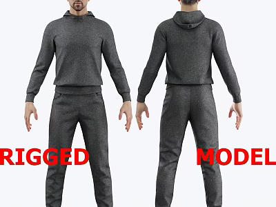 Rigged 3D Model Gray Hoodie Tracksuit Front And Back View Design 3d model