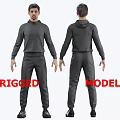 Rigged 3D Model Gray Hoodie Tracksuit Front And Back View Design