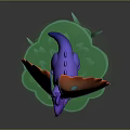 Vibrant Fantasy Purple Creature Character With Orange Blue Wings On Green Plant Base