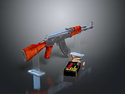 AK-47 Military Rifle With Wooden Stock Magazine And Ammunition Box 3d model AK-47 Military Rifle With Wooden Stock Magazine And Ammunition Box 3d model
