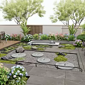 Beautiful Courtyard Garden With Outdoor Furniture Stone Pathway And Water Feature