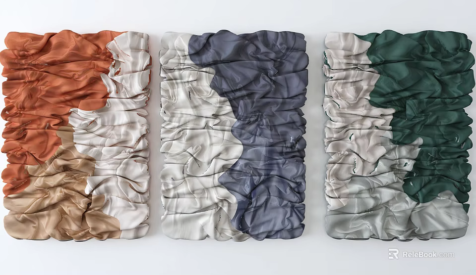 Modern Pleated Multicolor Fabric Wall Decor Featuring Orange Blue Green and Beige Textured Panels 3d model 