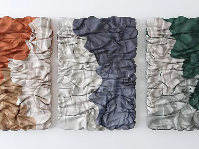 Modern Pleated Multicolor Fabric Wall Decor Featuring Orange Blue Green and Beige Textured Panels 3d model