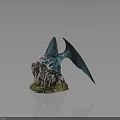 Blue Dragon Sculpture Perched On Rocky Base With Detailed Wings And Yellow Eyes