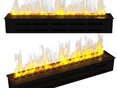 Modern Fireplace with Realistic Yellow Flame Effect and Black Sleek Interior Design 3d model