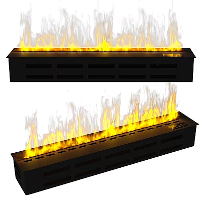Modern Fireplace with Realistic Yellow Flame Effect and Black Sleek Interior Design 3d model