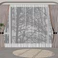 Beige Brown Striped Curtains Sheer Panels For Arched Window Wooden Floor Round Rug Potted Plant