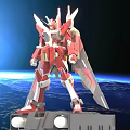 Red Gundam Model Figure With White Gray Details Standing In Space Earth Background