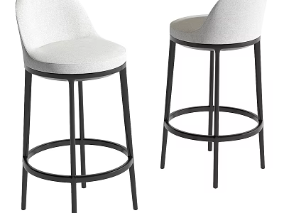 Set Of Two Modern Bar Stools With White Upholstered Seats And Black Metal Legs 3d model