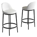Set Of Two Modern Bar Stools With White Upholstered Seats And Black Metal Legs