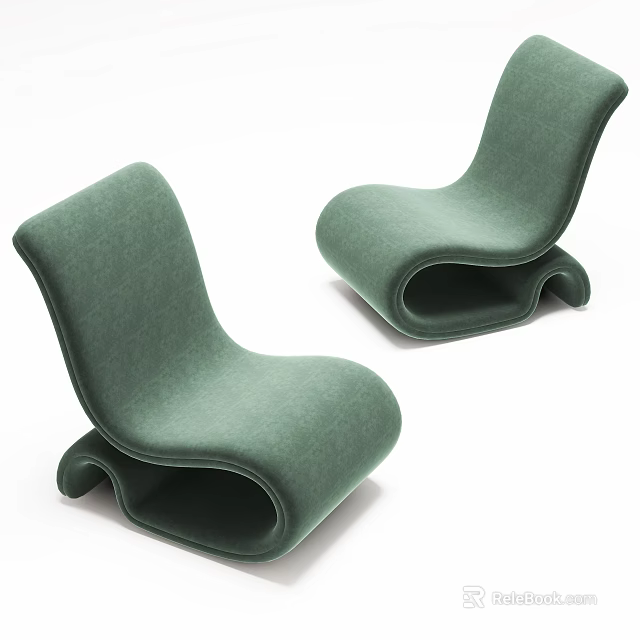 Green Modern Single Sofa with Curved Fabric Design for Interior Decor 3d model