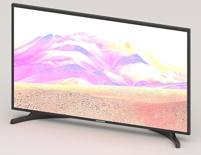 Sleek Black TV With Vibrant Mountain Landscape Display And Pink Purple Hues 3d model