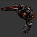 Game Movie Character In Armored Outfit With Large Weapon And Red Gold Details