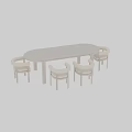 Minimalist Modern Cream White Dining Table Set With Soft Comfortable Upholstered Fabric Dining Chairs