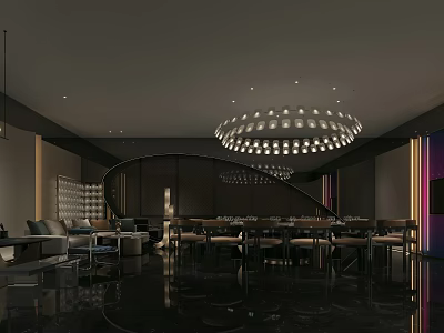 Luxury Private Room Interior Design With Chandelier Sofa And Dining Table Seats 3d model