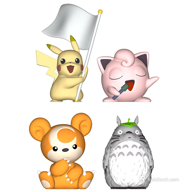 Cute Stuffed Plush Dolls Including Pikachu Jigglypuff Rilakkuma And Totoro 3d model 
