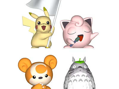 Cute Stuffed Plush Dolls Including Pikachu Jigglypuff Rilakkuma And Totoro 3d model