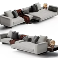 Modern Sectional Sofa With Light Gray Upholstery Throw Pillows And Brown Blanket 3d model