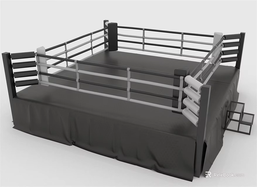 Professional Boxing Ring As Sports Equipment With Sturdy Platform Steps And Protective Ropes 3d model 