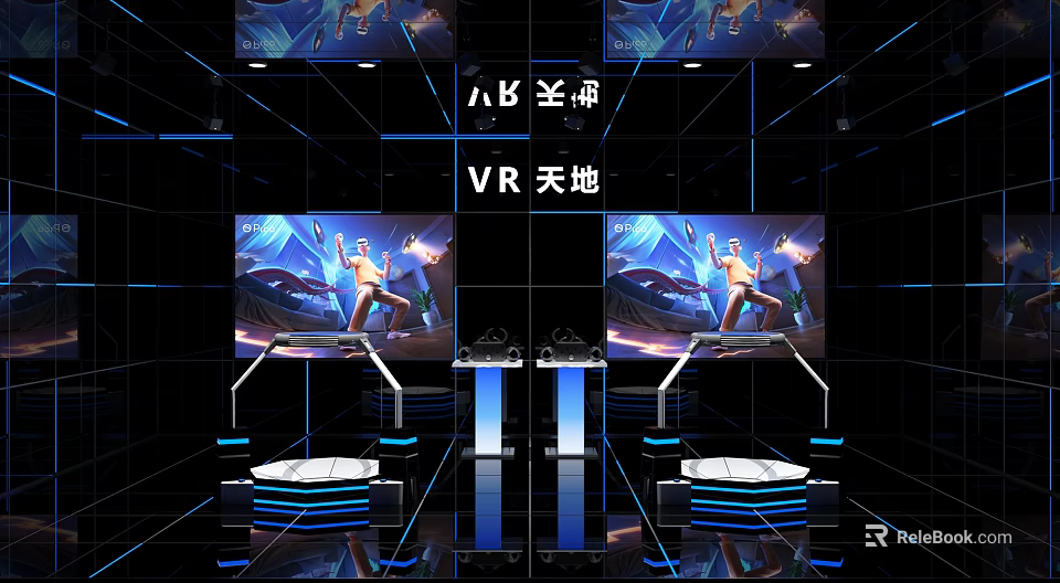 VR Interactive Space With Large Screens Standing Platforms And Futuristic Design 3d model 