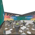 Large Modern Conference Venue With Bright Lighting Stage Podium Projection Screens And Seats