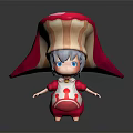Cute Cartoon Character With Big Blue Eyes Red And White Striped Hat Light Blue Hair