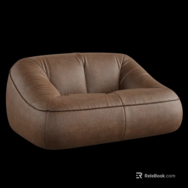Comfortable Brown Leather Lazy Sofa with Rounded Design and Stitched Details in Modern Style 3d model 