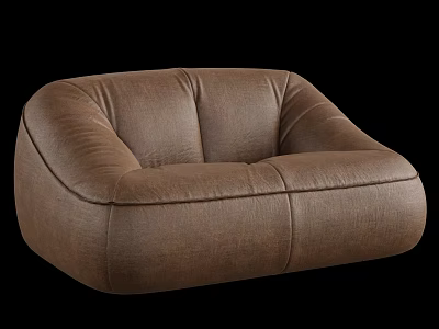 Comfortable Brown Leather Lazy Sofa with Rounded Design and Stitched Details in Modern Style 3d model