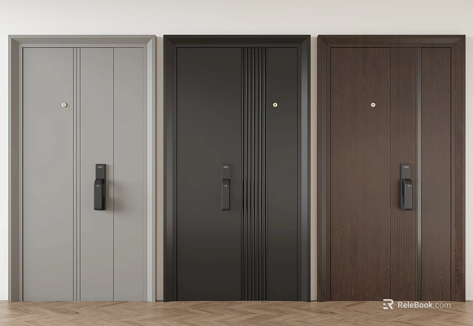 Modern Security Doors in Three Colors Gray Black Brown for Home Safety Design 3d model 