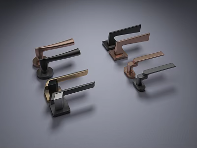 Modern Stylish Door Handles in Black and Copper Metal with Contemporary Design 3d model