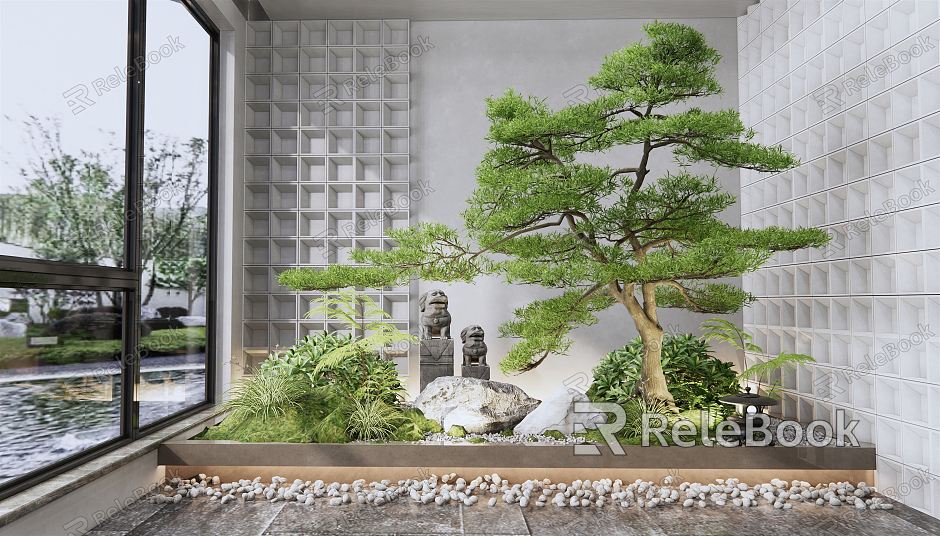 New Chinese style landscape sketch courtyard landscape sketch plant landscape stone landscape pine shrub green plant model