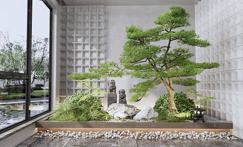 New Chinese style landscape sketch courtyard landscape sketch plant landscape stone landscape pine shrub green plant 3d model