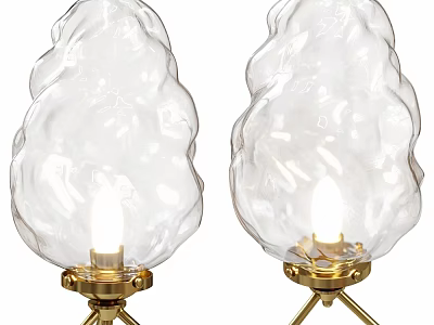 Modern Unique Shape Table Lamp With Transparent Glass Shade And Gold Base Illuminated 3d model