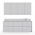 Modern Kitchen Cabinets With White Upper Units Wooden Lower And Black Countertop Sink Faucet