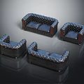 Luxury Tufted Leather Sofa Set With Wooden Arms And Matching Armchairs